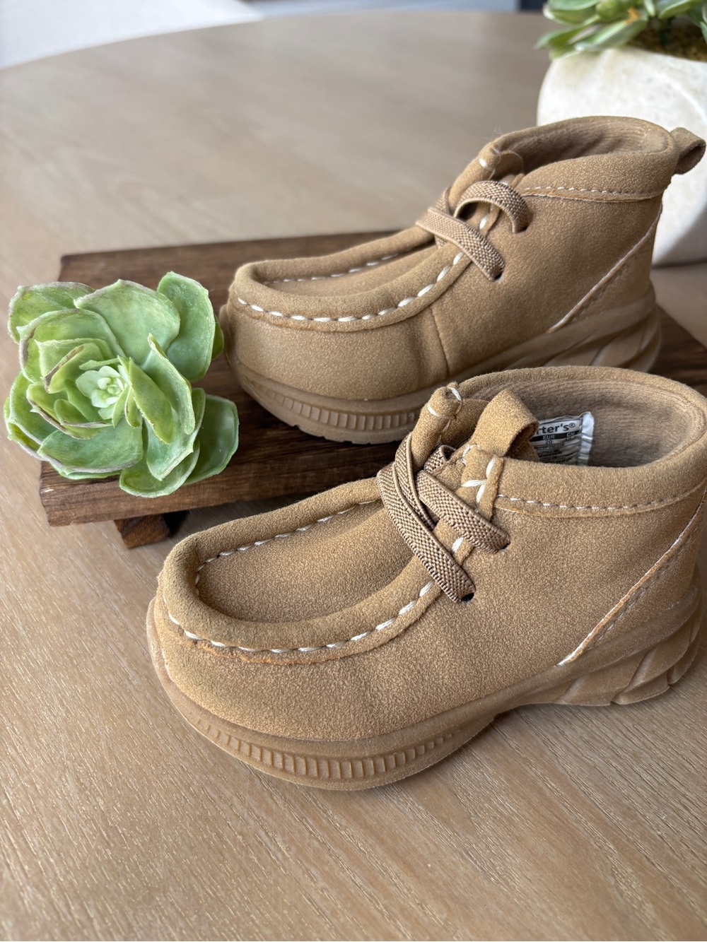 Carter's Tan Kids Moccasin-Style Lace Boots